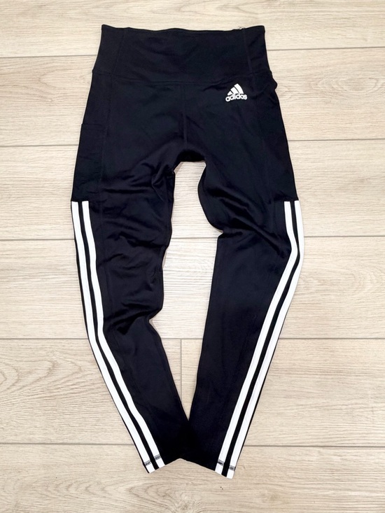 adidas Pants - Adidas Throwback Womens Black Athletic Activewear Leggings with White Stripes